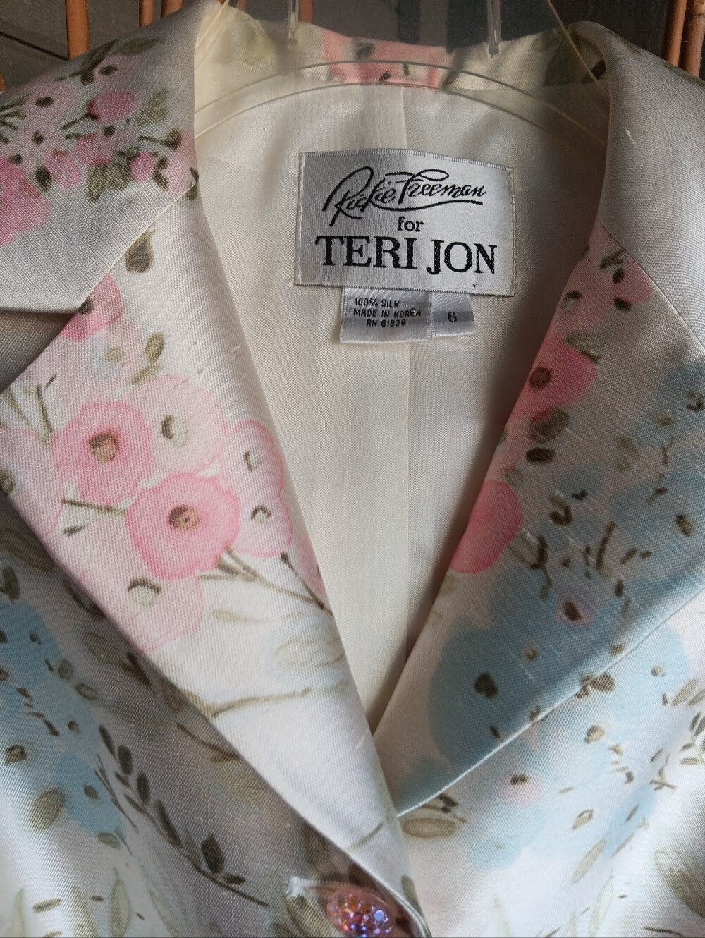 Vintage Rickie Freeman For Teri Jon 100% Silk Floral Jacket Skirt Set Size 6 - Picture 2 of 7